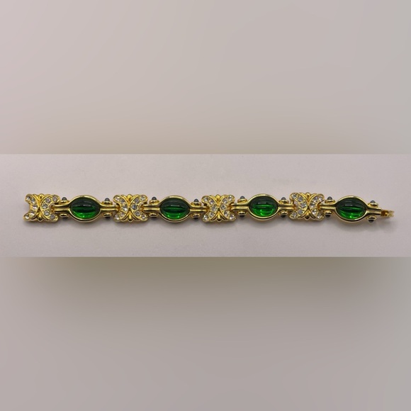 Vintage Nolan Miller Glamour Collection Green Scheherazade Gold Tone Bracelet - Picture 13 of 14